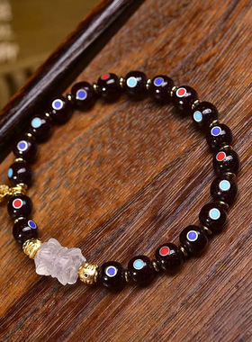 天然朱砂供多宝星月菩提手串单圈白水晶双头莲花配饰文玩佛珠手链