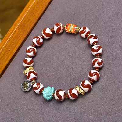 天然虎牙天珠文玩手串松石南红玛瑙一线天珠富甲配饰复古佛珠手链