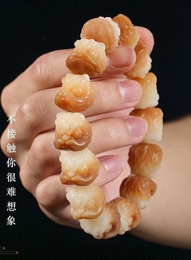 中国风菩提根雕刻渐变醒狮手串念珠文玩配件配饰佛珠菩提子手链