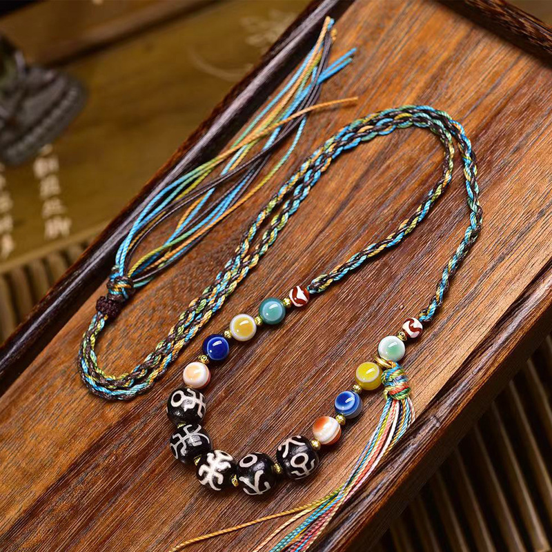 天然玛瑙贵人天珠项链多宝天眼锁骨链藏式文玩佛珠手工编织绳挂脖