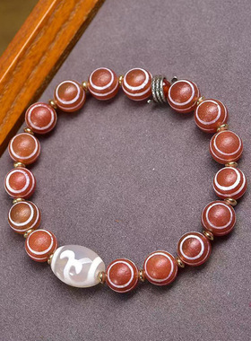 药师红天眼天珠手串单圈玛瑙绿度母蛇吊坠配饰文玩佛珠手链