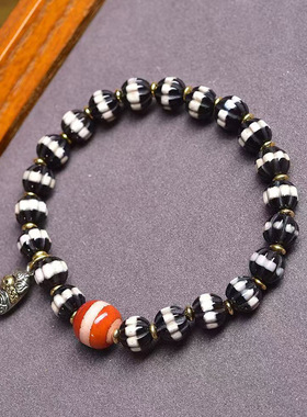 天然老西亚像是线珠手串单圈藏式文玩佛珠扎基拉姆配饰复古手链