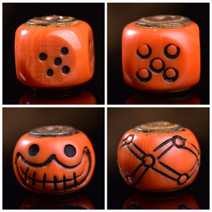 藏区料器孔道镶嵌老铜方珠桶珠DIY半成品雕刻骰子散珠顶珠腰珠