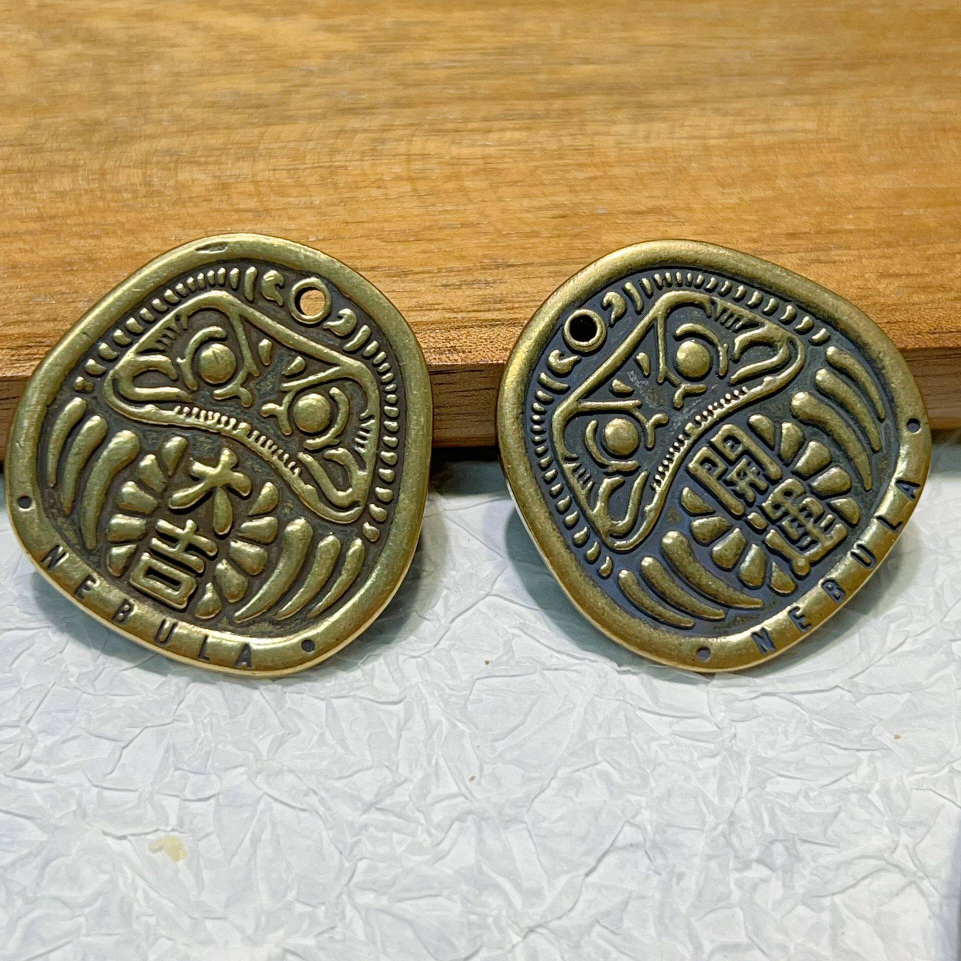 文玩配饰天然铜达摩开运大吉吊坠牌挂饰挂件diy手串手持提溜