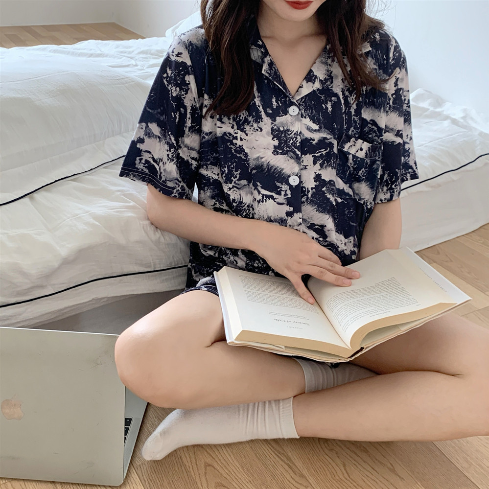 Korean net red ins tie-dyed Lapel Short sleeved shorts pajamas Retro Home Furnishings Two piece setin the Lingerie/Men's underwear/Tracksuit , Pajamas/Home service package  category - from Buy2taobao.com to provide professional Taobao agent buy service