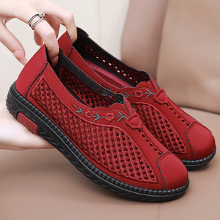 夏季老北京布鞋女网鞋透气镂空老奶奶鞋轻便软底休闲妈妈鞋老人鞋