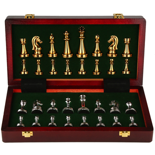國際象棋高檔禮盒套裝 擺件 木質折疊棋盤金屬棋子西洋棋復古歐式