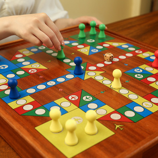 飞行棋实木台式 磁性棋类玩具跳棋二合一大号儿童学生益智游戏棋
