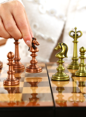 国际象棋高档套装大号金属棋子折叠便携式棋盘收藏送礼摆件chess