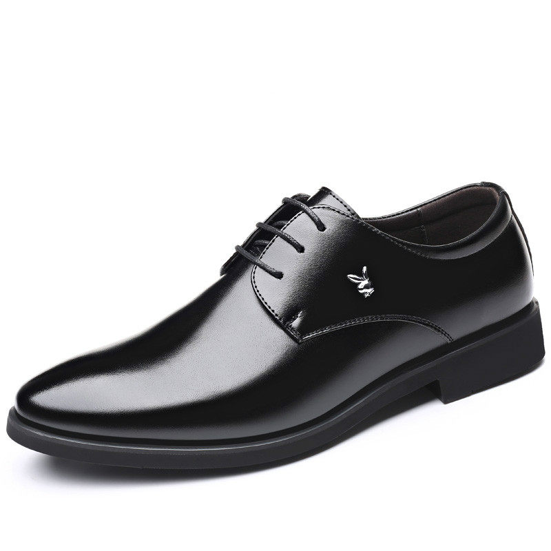 PLAYBOY MENS SHOES AUTUMN AND WINTER NEW LEATHER AND FLEECE BUSINESS FORMAL LEATHER SHOES INNER HEIGHT GROOM WEDDING SUIT SHOES