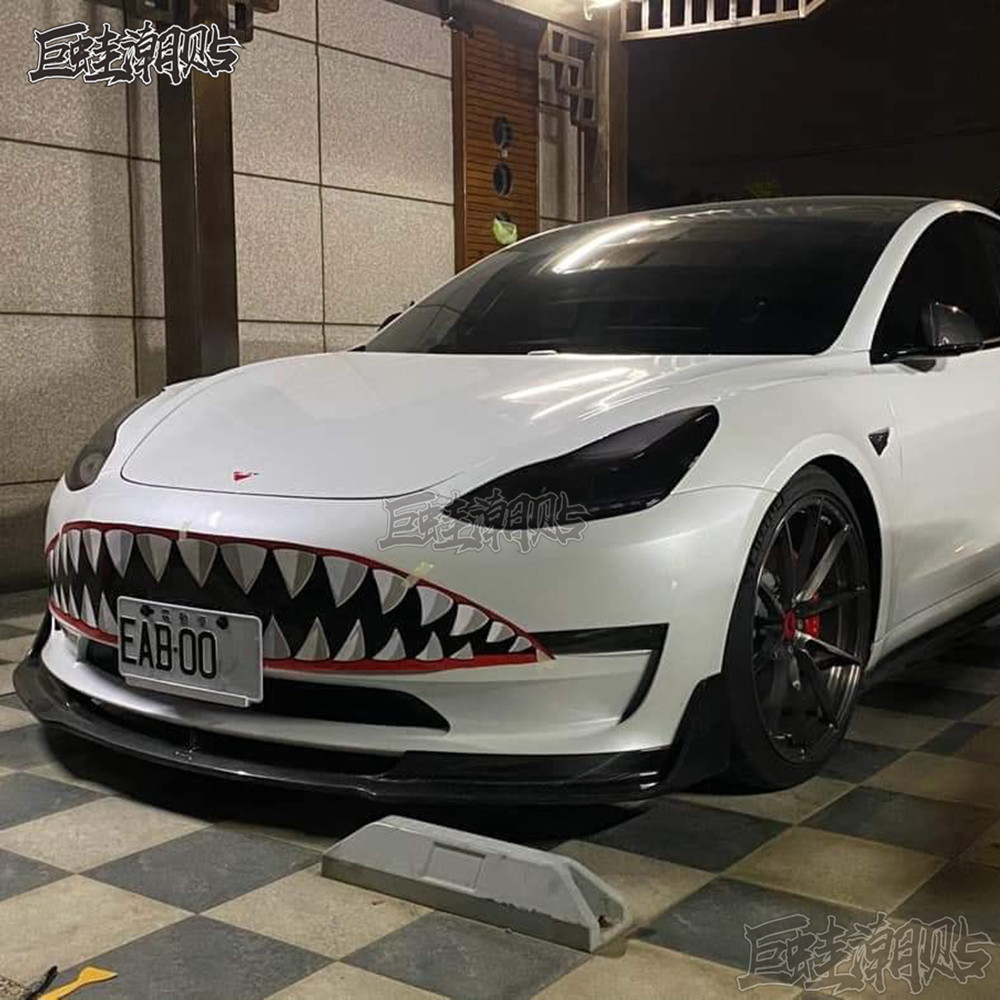 特斯拉model3鲨鱼嘴车贴modelY小鹏p7电动车改装牙齿毒液个性贴纸