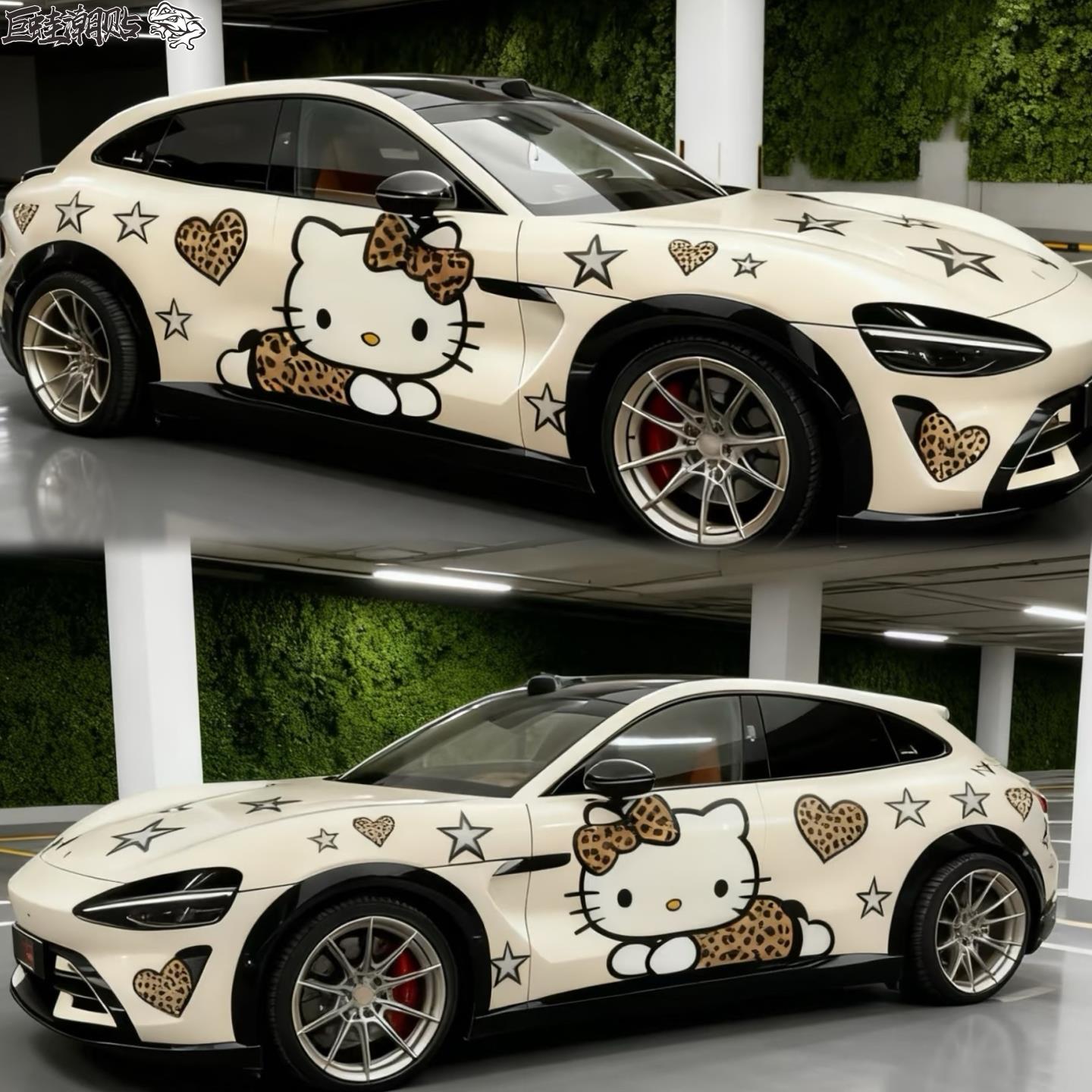 适用于蔚来ES6车贴KT猫小米YU7特斯拉MODEL Y个性可爱定制彩绘膜