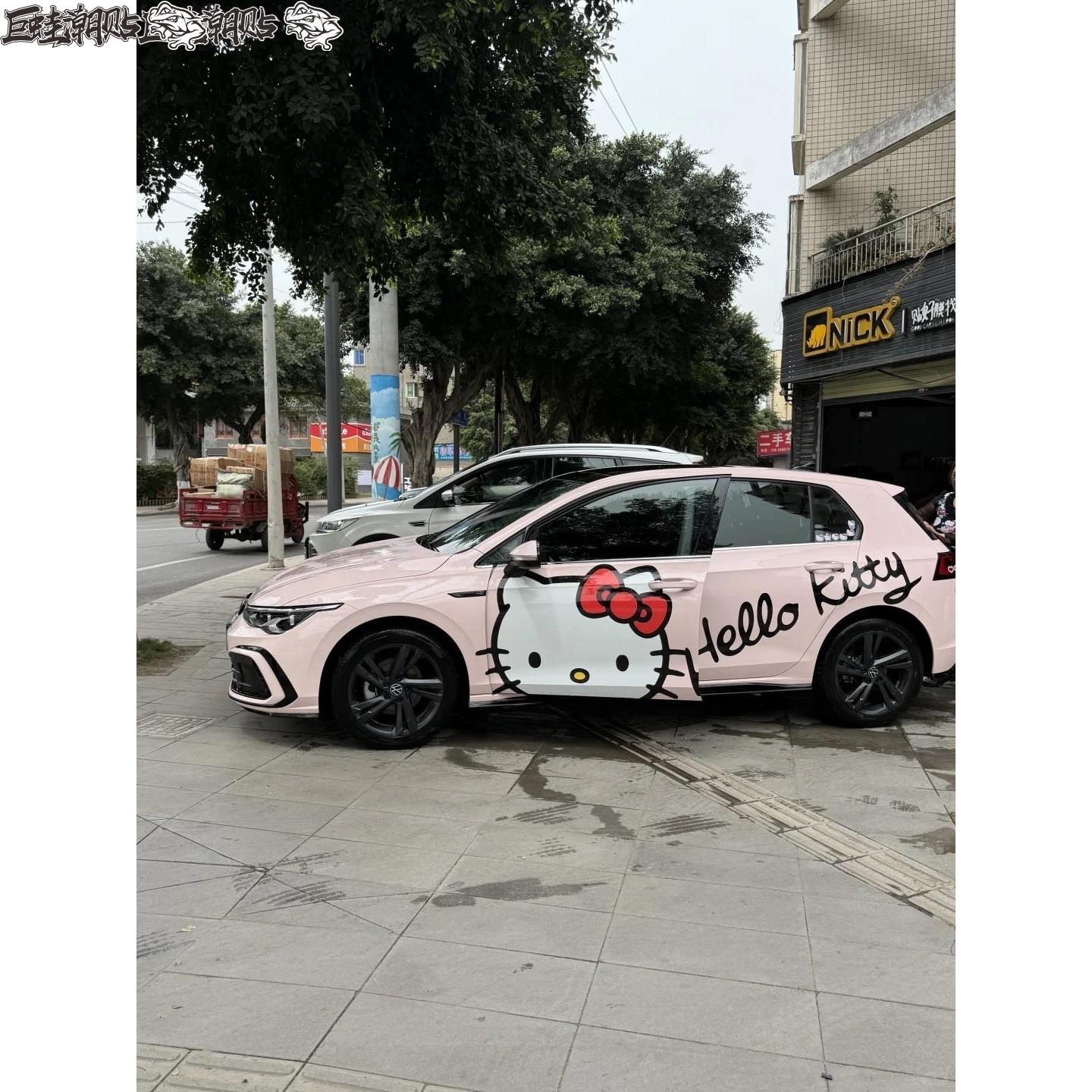 适用大众高尔夫8MK车贴拉花KT猫凯蒂猫hello kitty车身改装饰贴纸