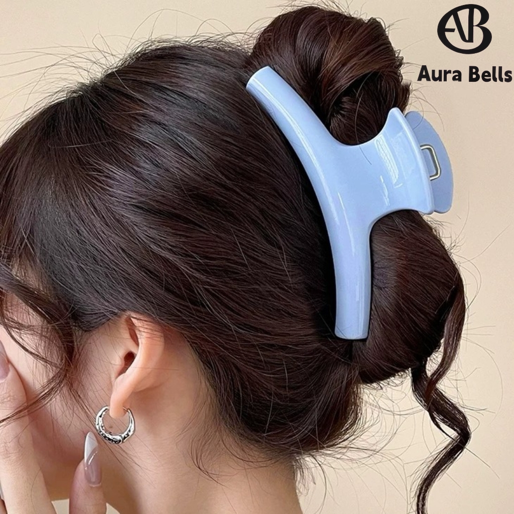 Aura Bells新款奶油蓝月牙抓夹女大号发抓高级感优雅发夹鲨鱼夹子