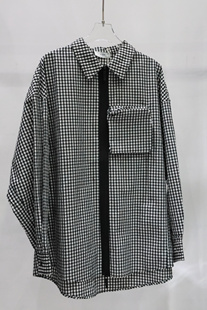 秋季/格子衬衣 潮男设计师款立体口袋长袖黑白格经典宽松扩版衬衫