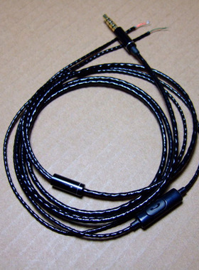 DIY耳机维修线材 LC-OFC无氧铜黑色透明带麦克风MIC麦线 更换线