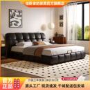 黑色泡芙皮艺床现代简约主卧软包大床轻奢小户型储物床双人床婚床
