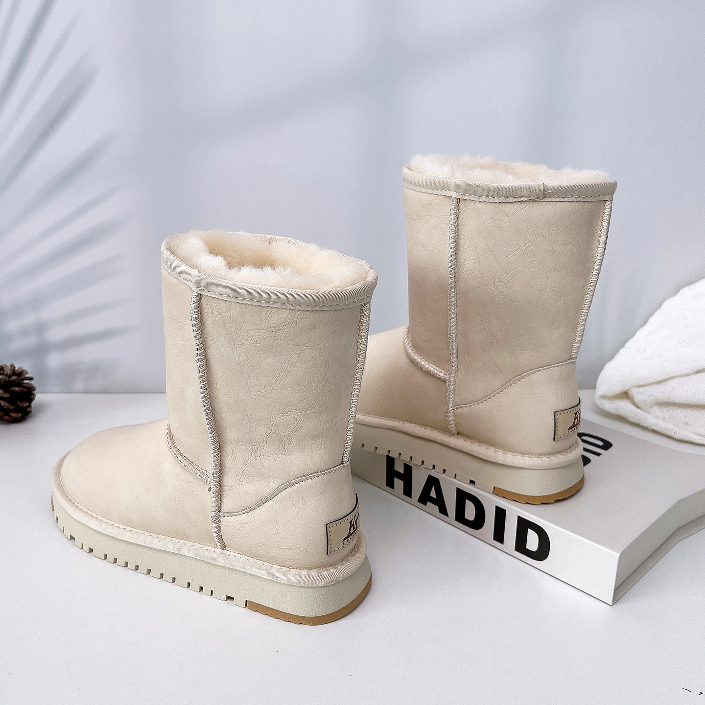 全羊毛雪地靴女防水防滑中筒棉靴