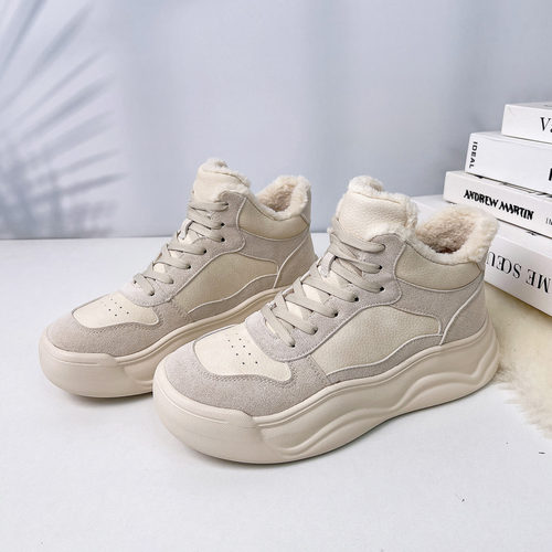 高帮加绒休闲板鞋轻便厚底棉鞋