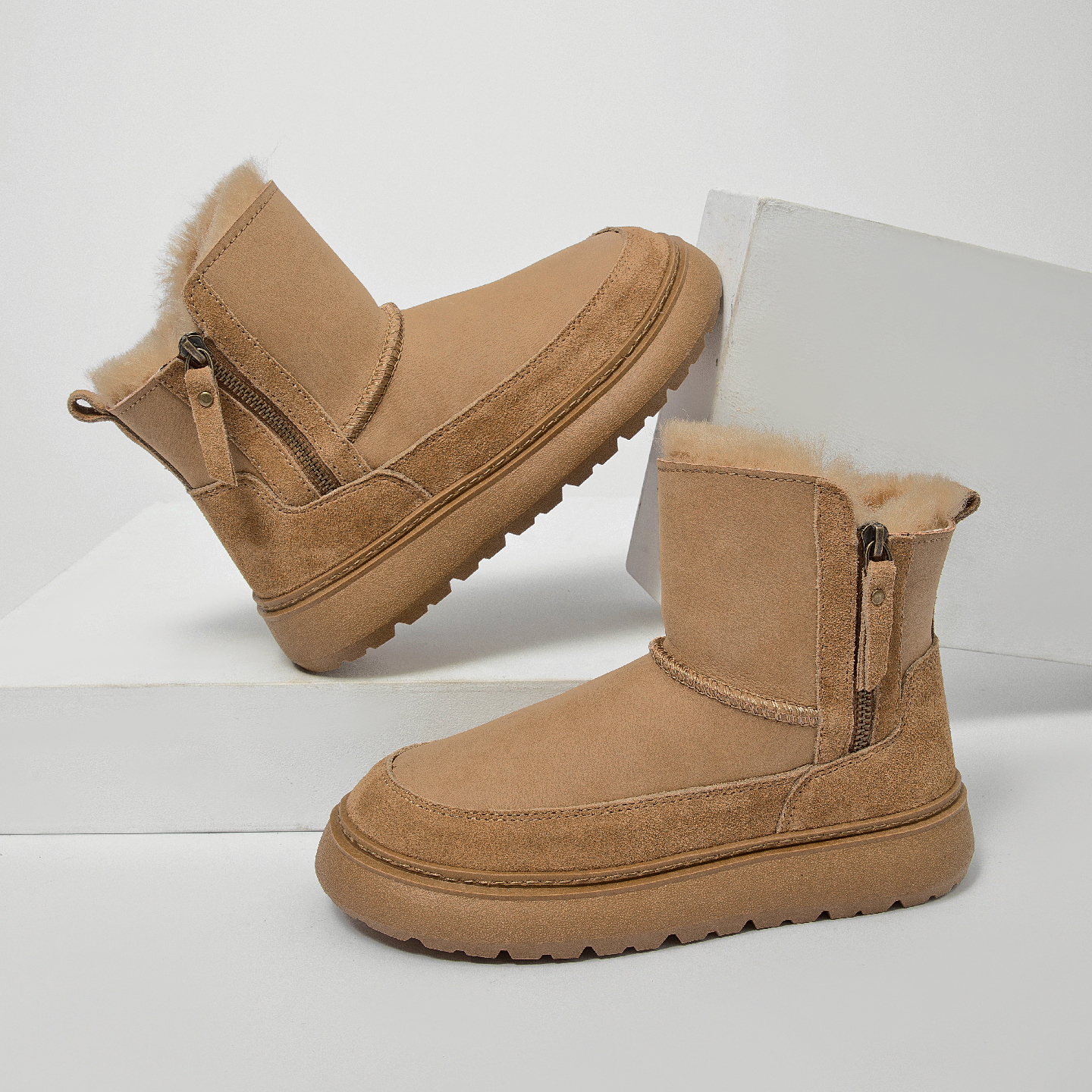 时尚侧拉链羊毛雪地靴女防滑保暖