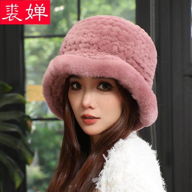 獭兔毛皮草帽子女冬季休闲保暖渔夫帽中老年人妈妈奶奶老太太礼帽