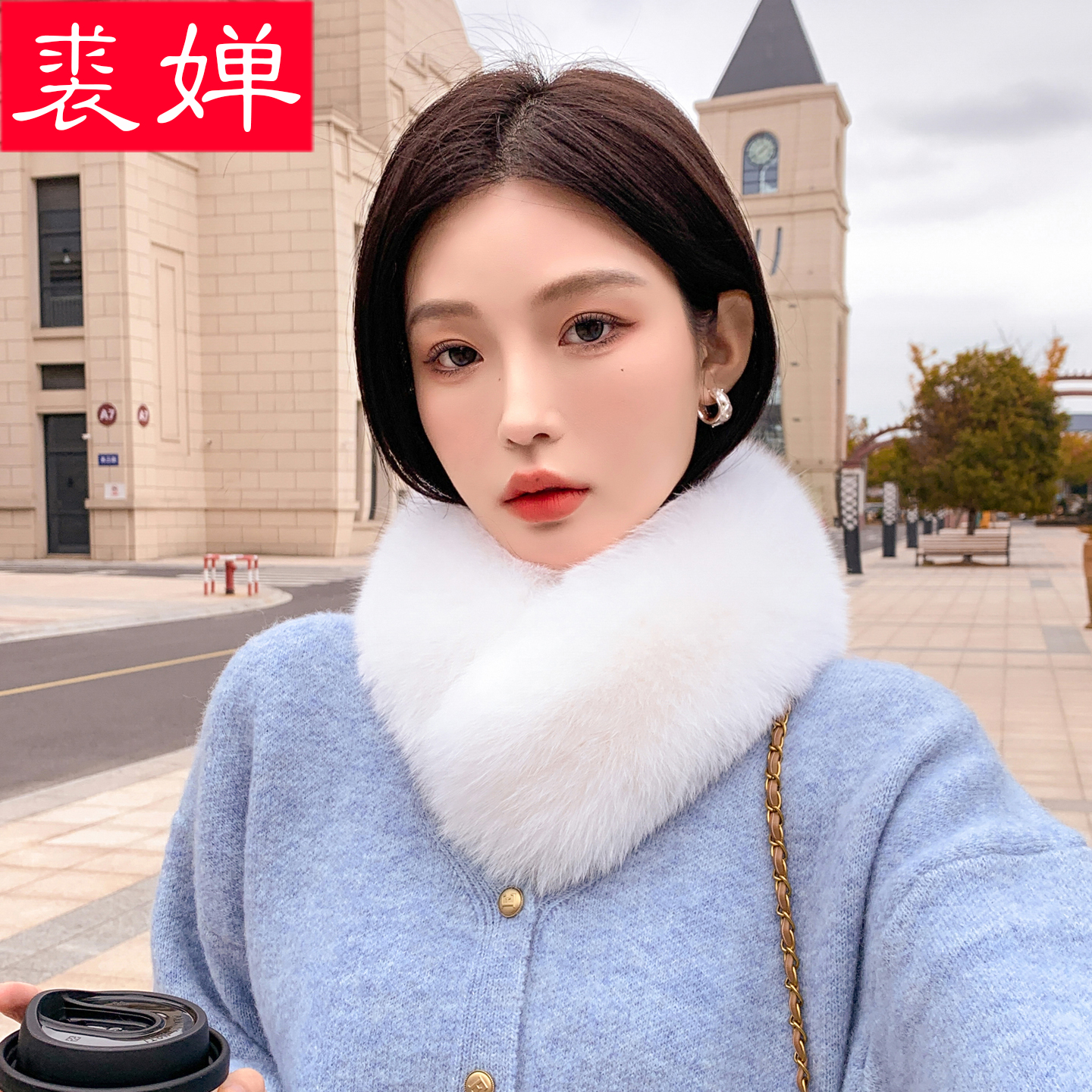 新款纯色狐狸毛皮草围巾女冬季韩版真毛保暖毛毛围脖磁吸扣毛领子