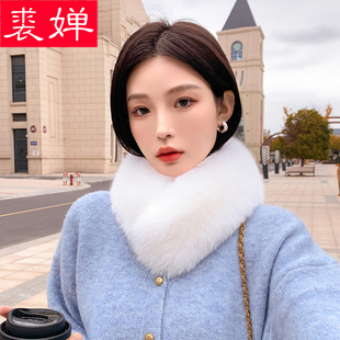 新款纯色狐狸毛皮草围巾女冬季韩版真毛保暖毛毛围脖磁吸扣毛领子