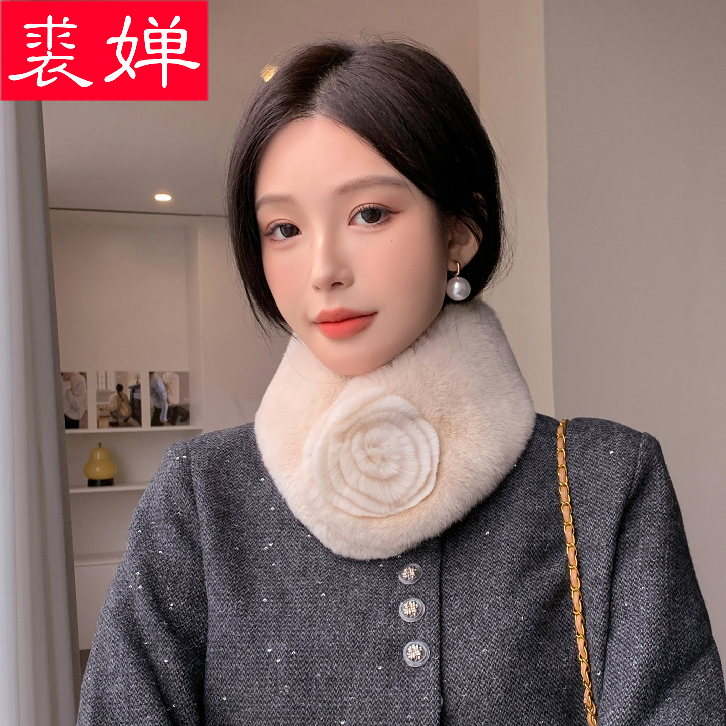整皮獭兔毛围巾女韩版百搭双面皮草真毛围脖秋冬季加厚保暖妈妈款