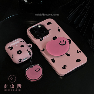 南山所 16Pro 15Max 143菲林光面暗高级感硬ins小众设计情侣可爱女Plus表情英文 原创黑粉字母手机壳iPhone17