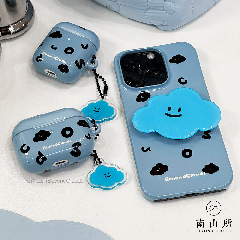 南山所 ins原创字母笑脸云朵黑雾霾蓝手机壳iPhone15Pro/14/13/12ProMax菲林ins情侣可爱plus/11