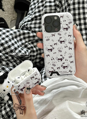 南山所 原创黑白KT插卡手机壳iPhone1716ProMax/15/14单层菲林壳轻薄磨砂防摔ins风简约可爱少女猫