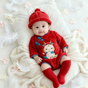 女婴龙宝抓周宴加绒新生婴儿小公主衣服冬0到3个月白天女宝宝礼服