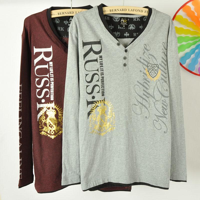 学院风时尚复古V领加大码T恤衫