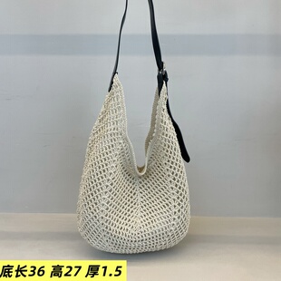 蜜蜡线拼接水桶牛皮女包2025新款洋气浅色大气真皮软单肩斜挎包
