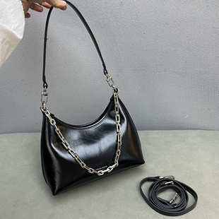 油蜡皮链条单肩时尚女包2025新款洋气简约大气hobo潮流单肩斜挎包