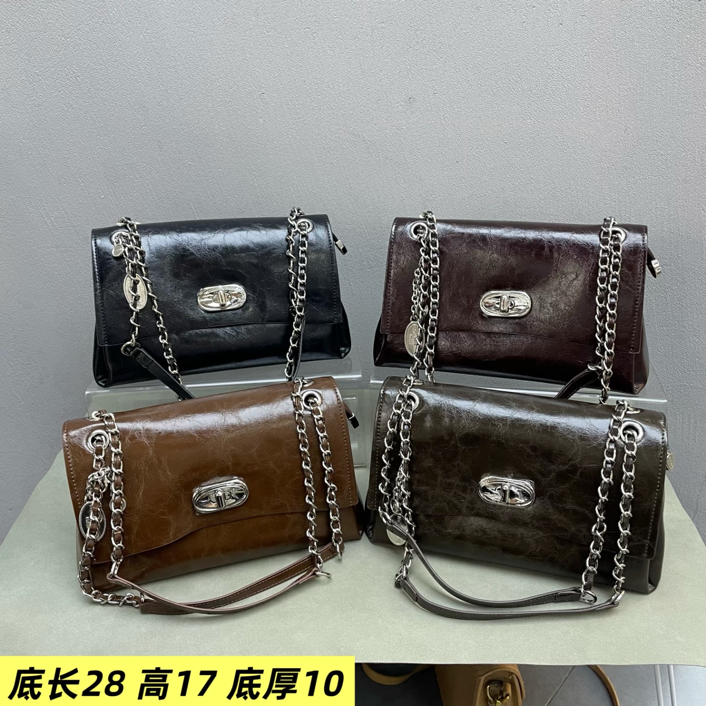 油蜡皮链条腋下女包2026新款洋气潮流韩版时尚锁扣皮欧美斜挎包图片