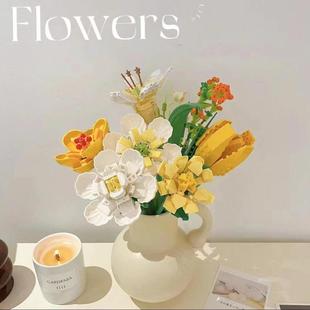2024积木花束花瓶玫瑰花女孩系列拼装玩具送女友闺蜜生日礼物摆件