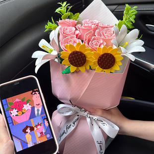 广志送美伢积木花束女孩系列拼装diy玫瑰花男生送女友520情人礼物