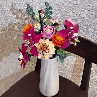 粉黛花束永生花束积木花玫瑰花拼装玩具摆件男生送女友圣诞节礼物