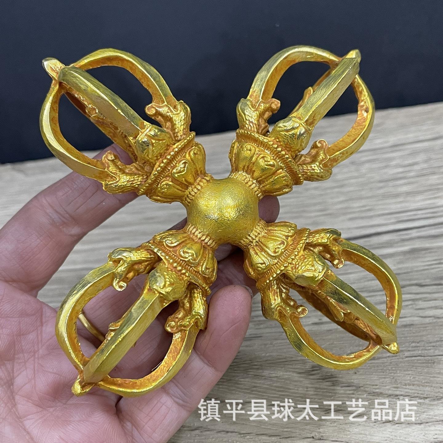 古铜十字金刚杵藏式金刚橛四股金刚杵装饰工艺品摆件古玩手把件