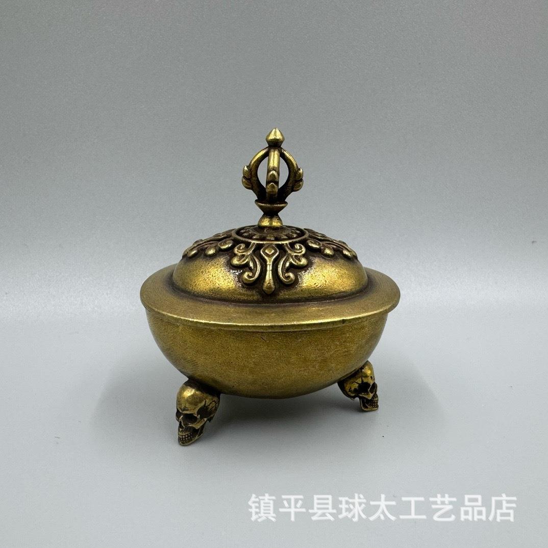 尼泊尔藏式三足小香炉托巴铜碗 尕巴拉碗 居家桌面装饰摆件