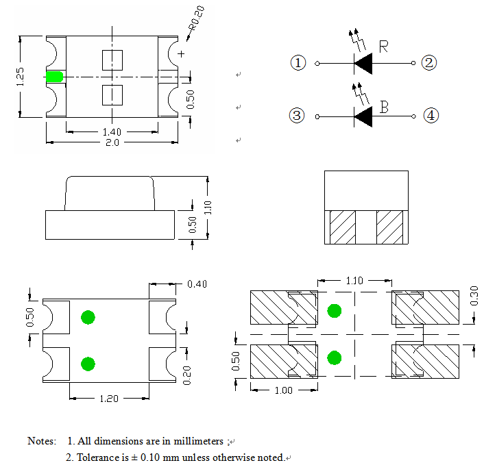 双色0805红蓝翠绿led贴片灯珠