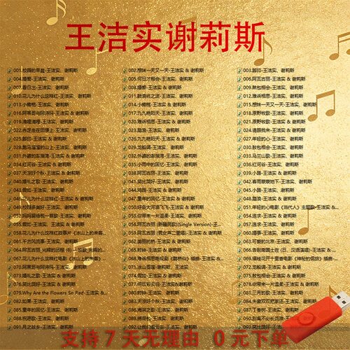 王洁实谢莉斯歌曲U盘90首二重唱户外无损音质MP3音响车载音乐优盘