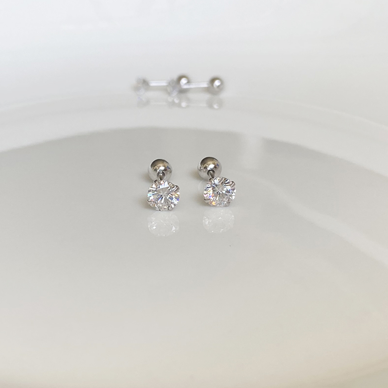 925纯银简约锆石女防扎耳钉免摘