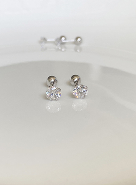 防扎不用摘锆石钻耳钉女925纯银拧螺丝不过敏养耳洞简约气质耳饰