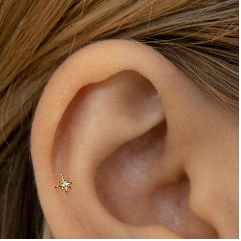 S999纯银八芒星锆石耳钉ins女