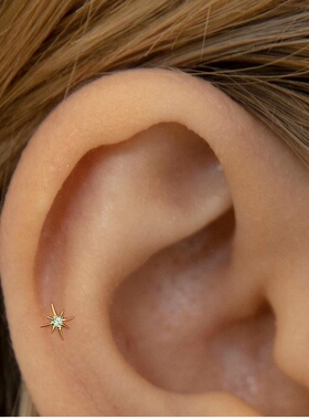 八芒星锆石耳钉S999纯银女ins风迷你耳骨钉轻奢高级百搭养耳洞