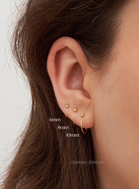 防扎光珠耳环女925纯银耳钩养耳洞迷你小豆豆耳钉简约圆珠耳饰品