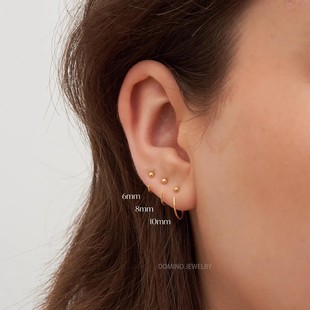 防扎光珠耳环女925纯银耳钩养耳洞迷你小豆豆耳钉简约圆珠耳饰品
