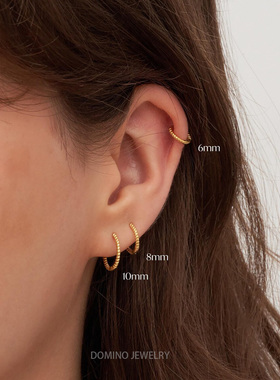 拉丝波纹耳环女通体925纯银耳扣养耳洞时尚个性耳圈简约气质耳饰